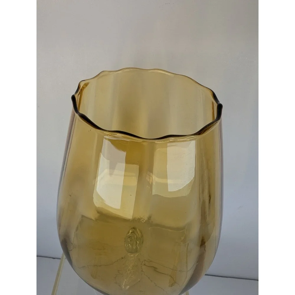 Empoli Glass Amber Spot Optic Glass Footed Large Brandy Snifter Twisted Stem Vng